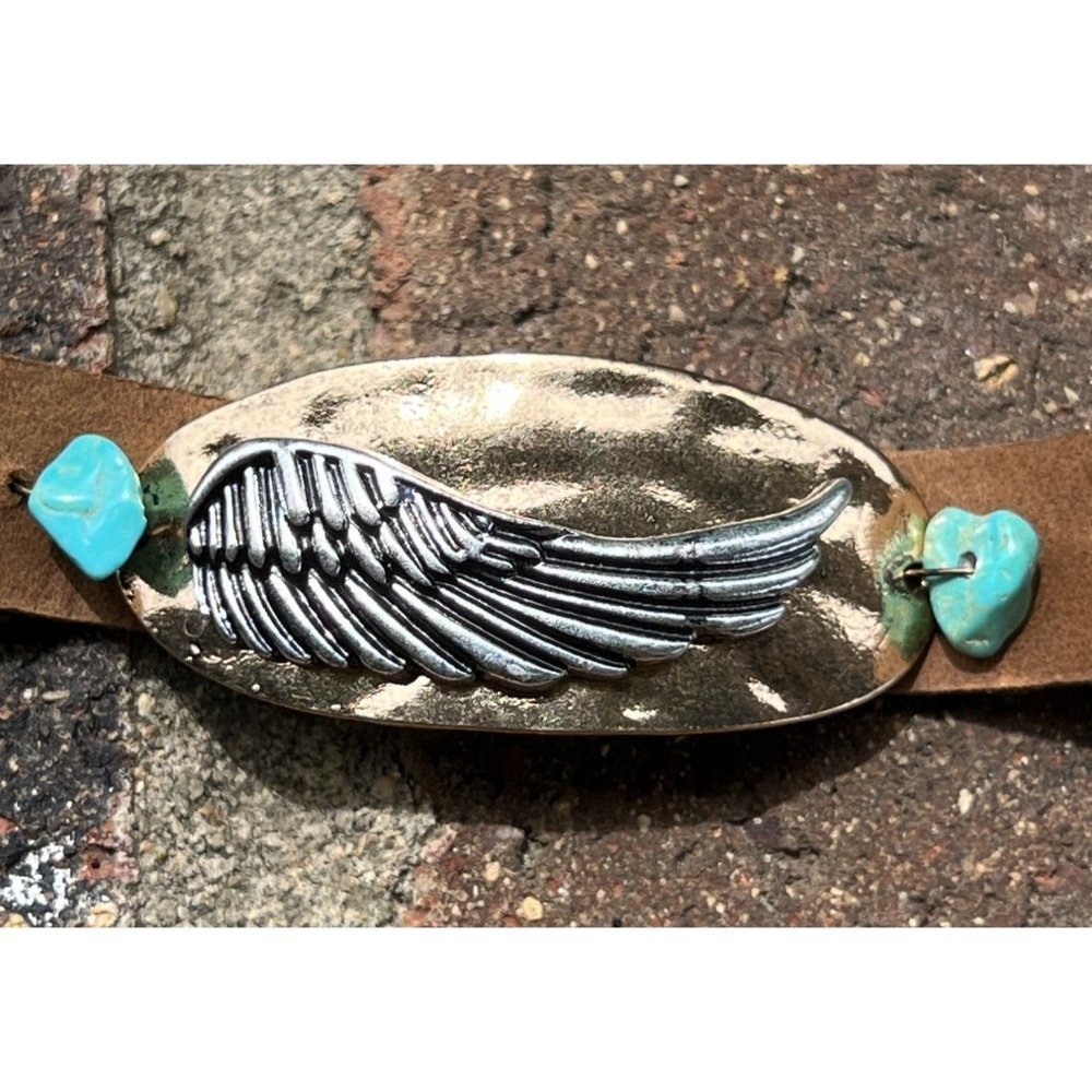 Southwestern Wing & Turquoise Leather Bracelet